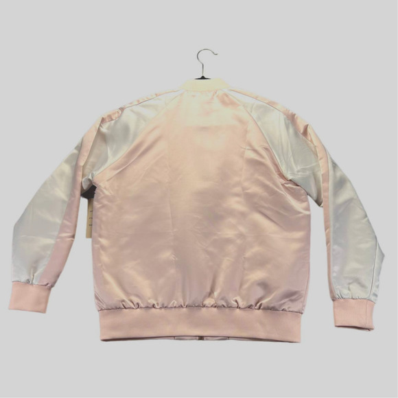 Ci Sono Womens Bomber Jacket Size Medium M Embroidered Pink Satin Coat - Picture 2 of 10